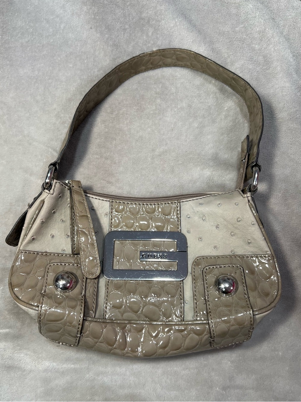 GUESS Y2K Rare Ostrich Embossed Faux Leather Shoulder Bag Baguette G Logo